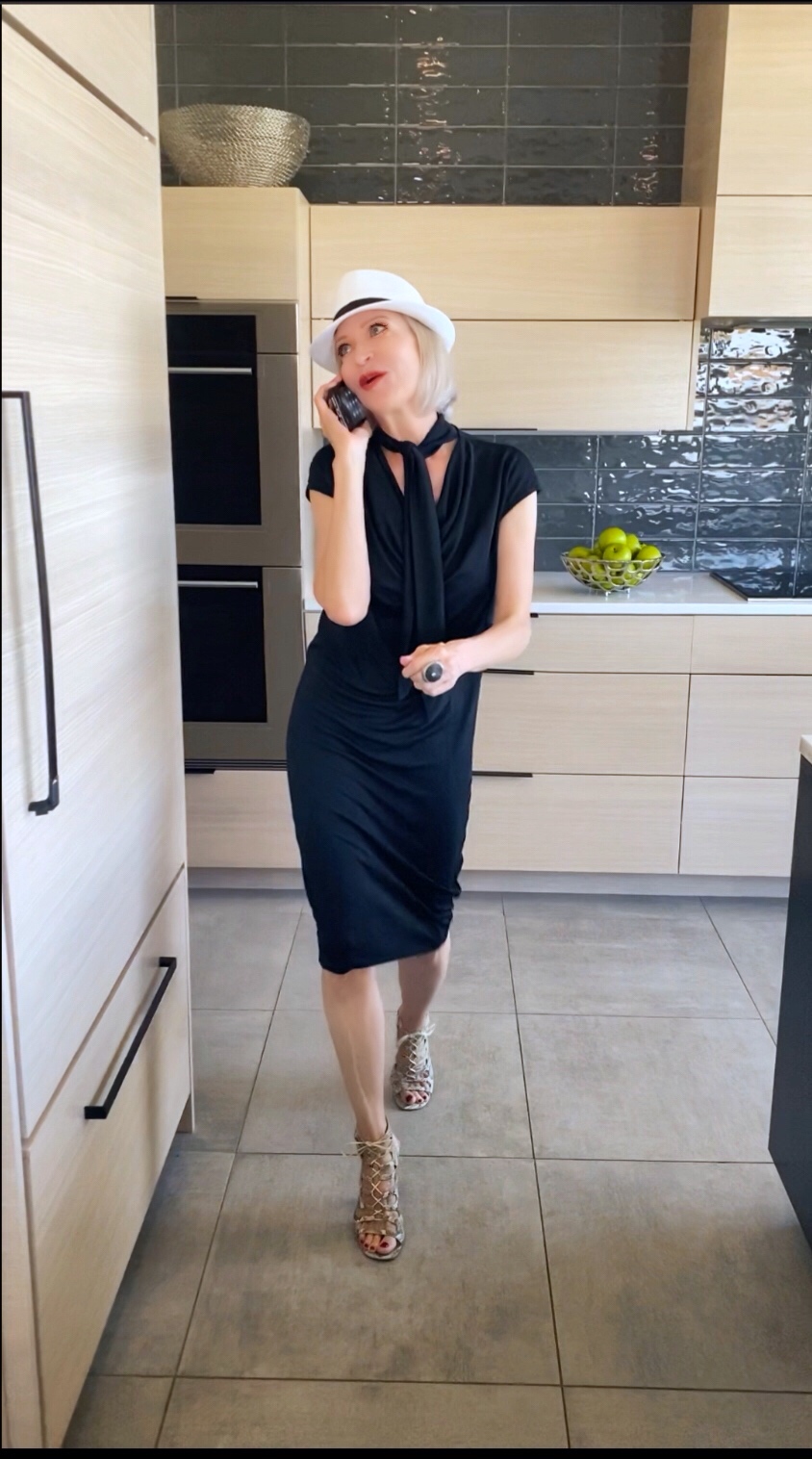 Lifestyle Influencer, Jamie Lewinger of More Than Turquoise Chico's Black Label cap-sleeve tie dress