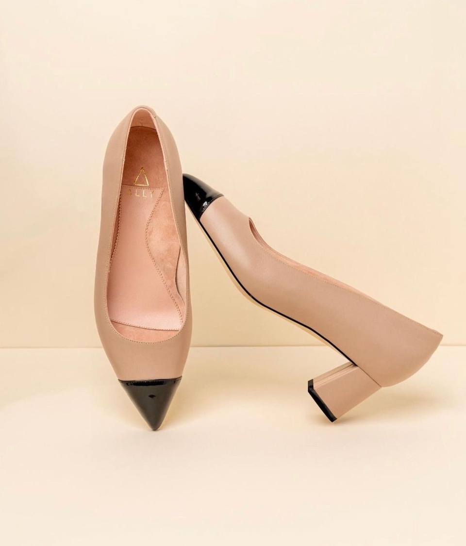 Beige leather cap toe lower block heel pump from ALLY shoes on more Than Turquoise blog 