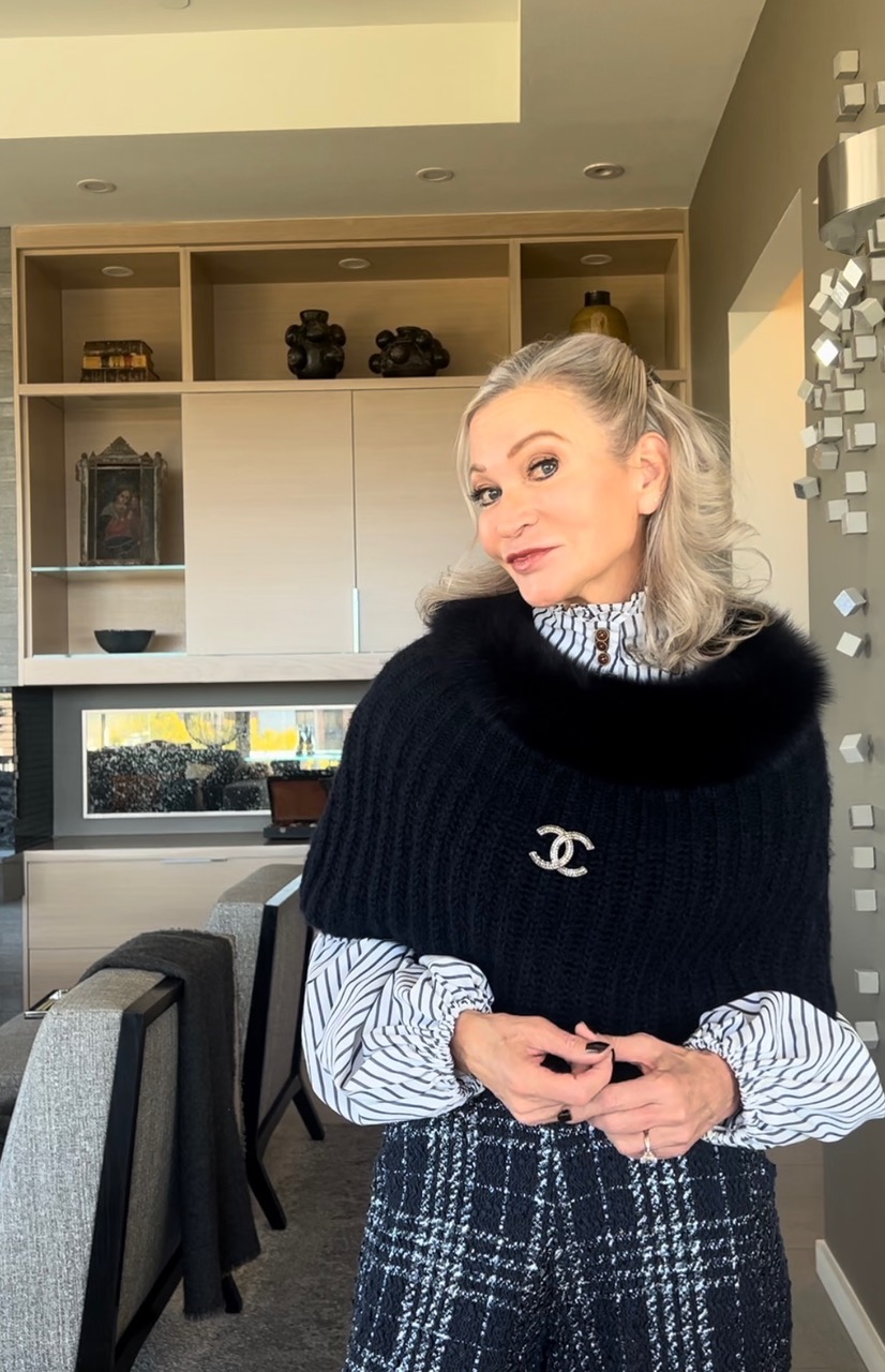 Lifestyle Influencer, jamie lewinger of More Than turquoise wearing Chanel vintage pin 