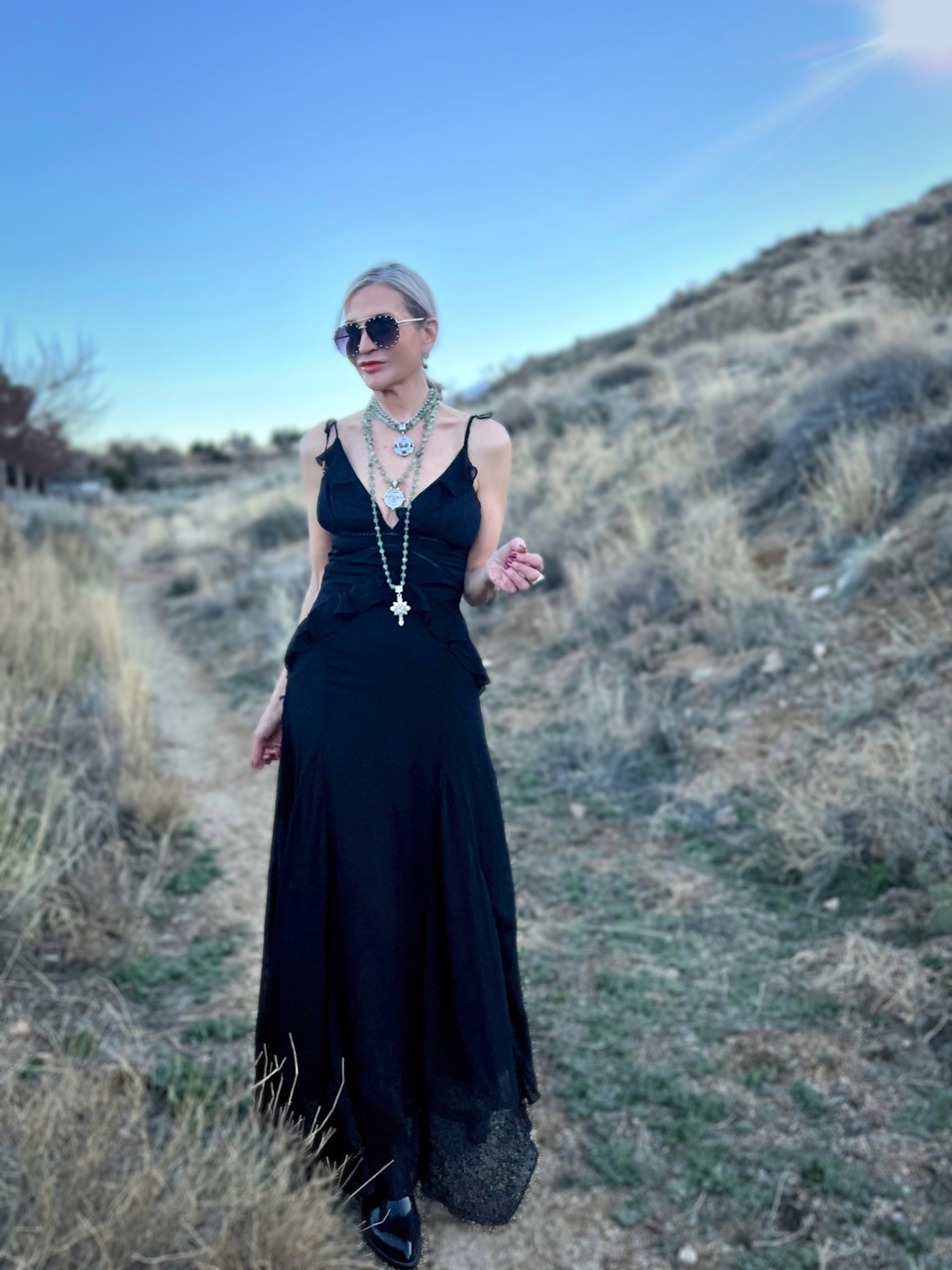 Lifestyle Influencer, Jamie Lewinger of More Than Turquoise wearing the Carey Ruffled Corset dress from Buffalo Jeans