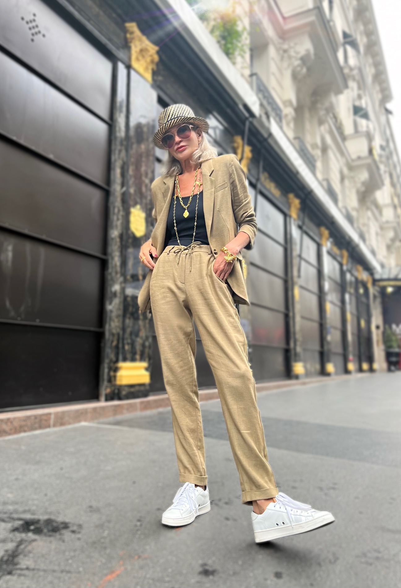 Lifestyle Influencer, Jamie Lewinger of More Than Turquoise wearing AUSTRIAN CRYSTAL WITH MIEL PENDANTS from French Kande  in Paris France 