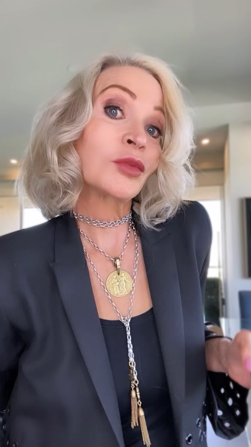 Lifestyle Influencer, Jamie Lewinger of More Than Turquoise with French Kande ADJUSTABLE ALSACE CHAIN WITH REPUBLIQUE MEDALLION, FDL PENDANTS AND TASSELS styled 1 of 4 ways 