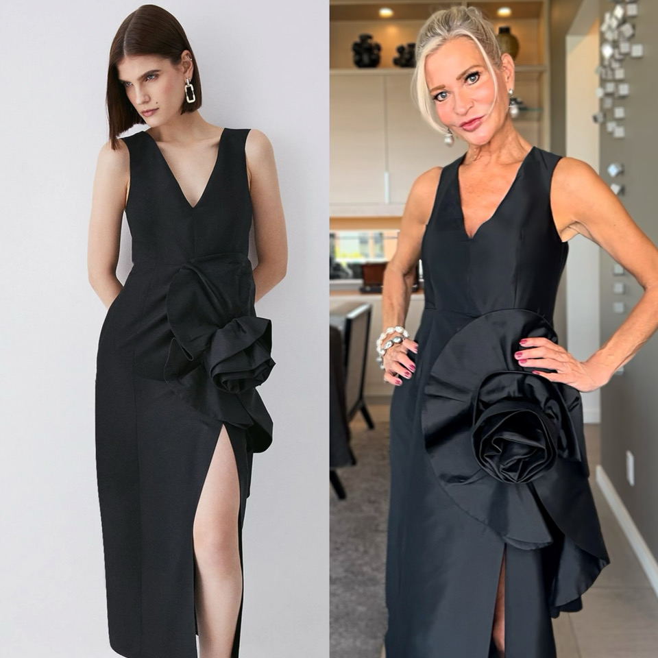 Lifestyle Influencer, Jamie Lewinger of More Than Turquoise Rosette taffeta dress from Karen Millen  in Black 