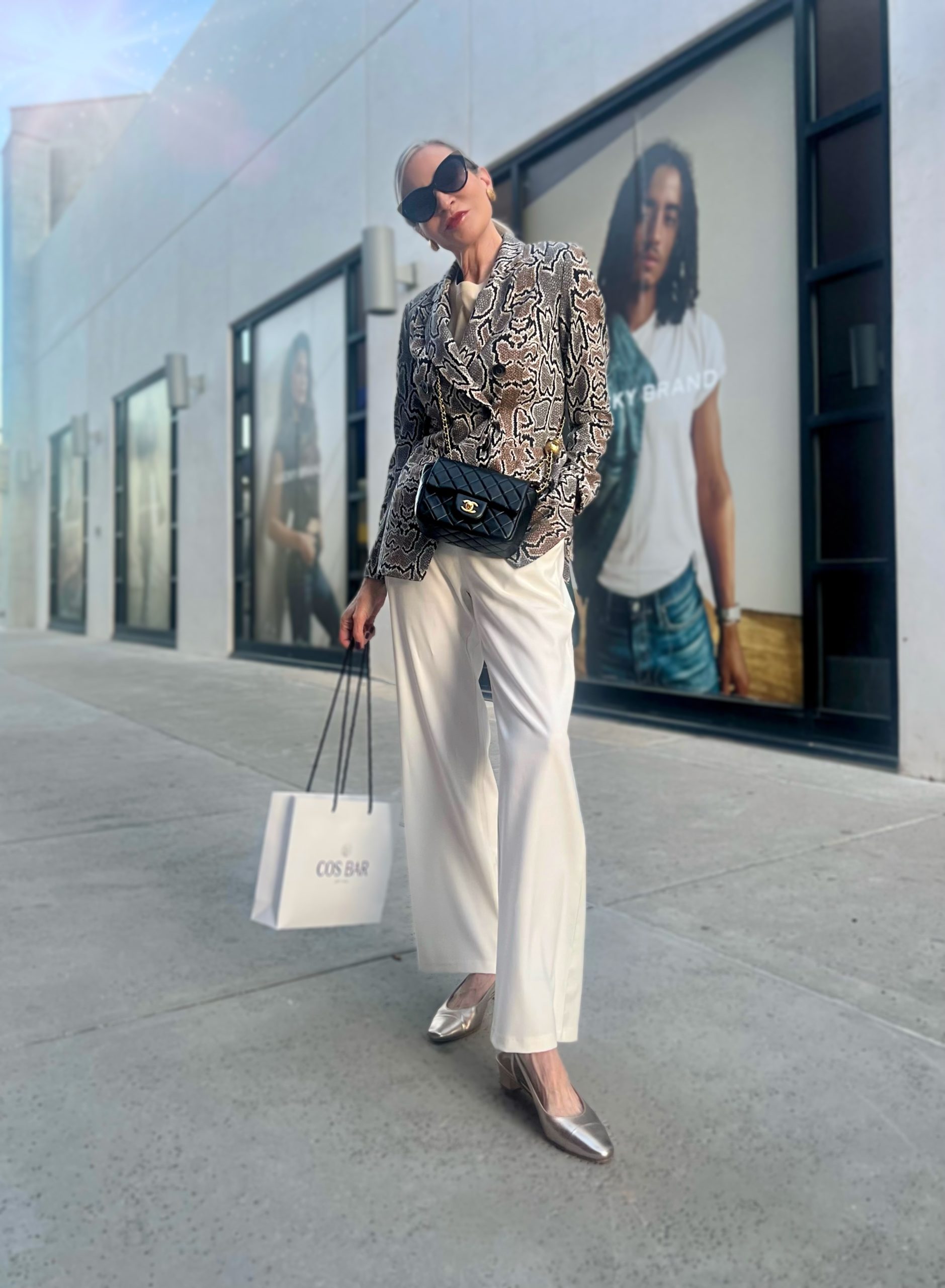 Lifestyle Influencer, Jamie Lewinger of More Than Turquoise wearing the Aliz from Marmi Shoes in Shell Mercury 