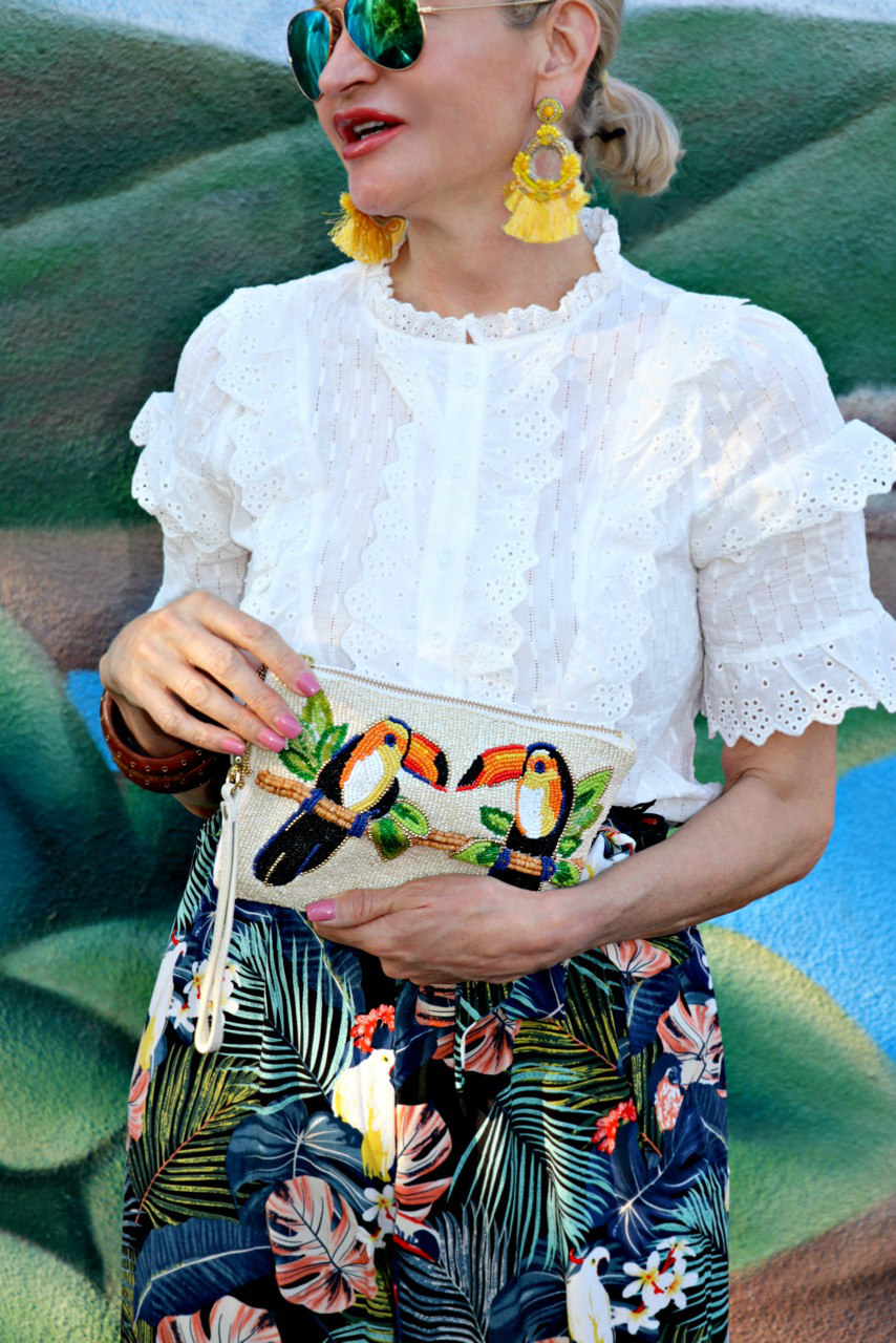 Lifestyle Blogger, Jamie Lewinger of More Than Turquoise, wearing chico's yellow chandelier earrings