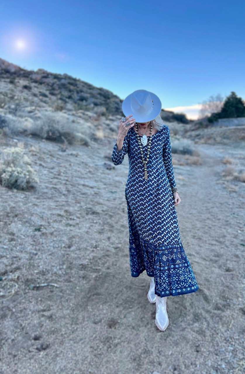Lifestyle Influencer, Jamie Lewinger of More Than Turquoise wearing the Prism Indigo Cotton mermaid dress from Pax Phi