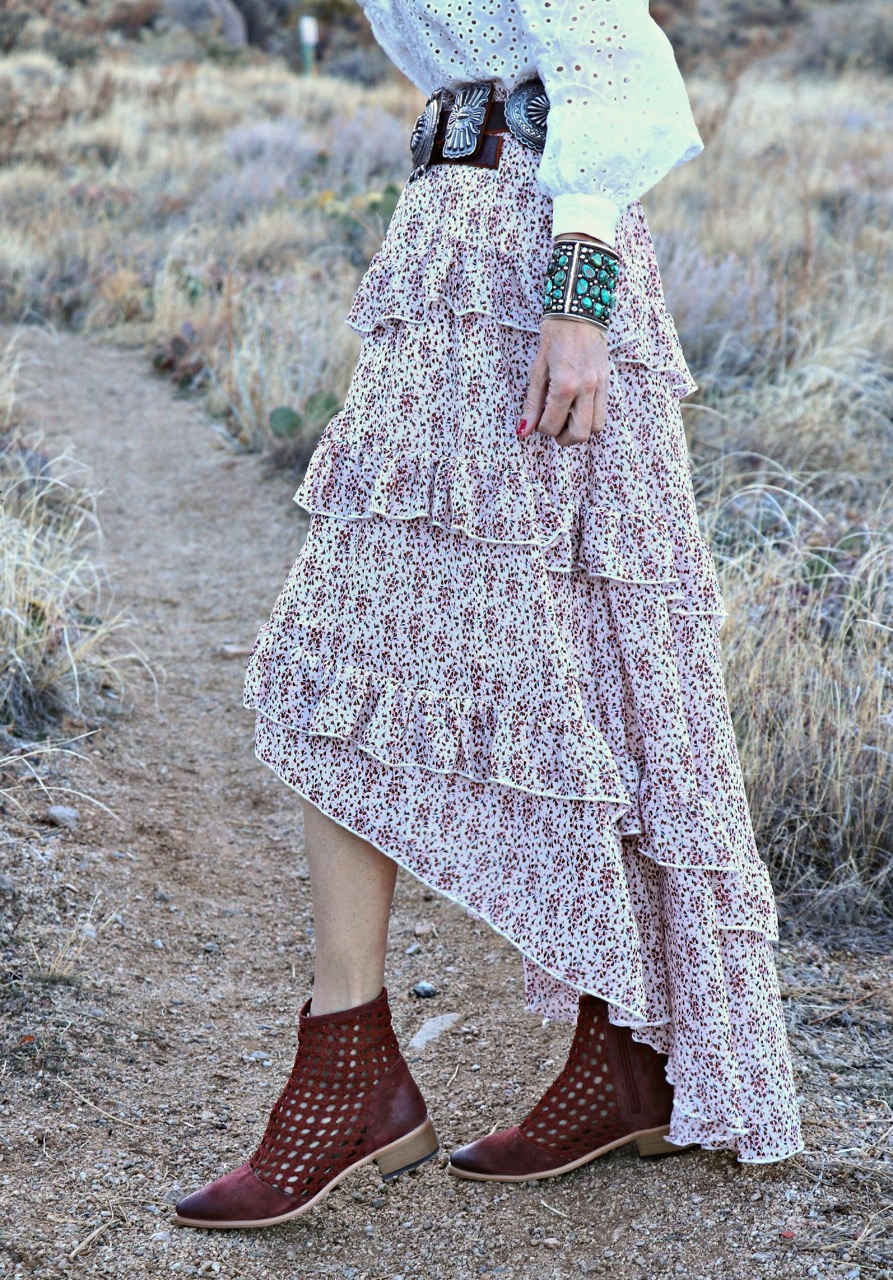 Lifestyle Influencer, Jamie Lewinger of More Than Turquoise, wearing Soft Surroundings Rhea bootie