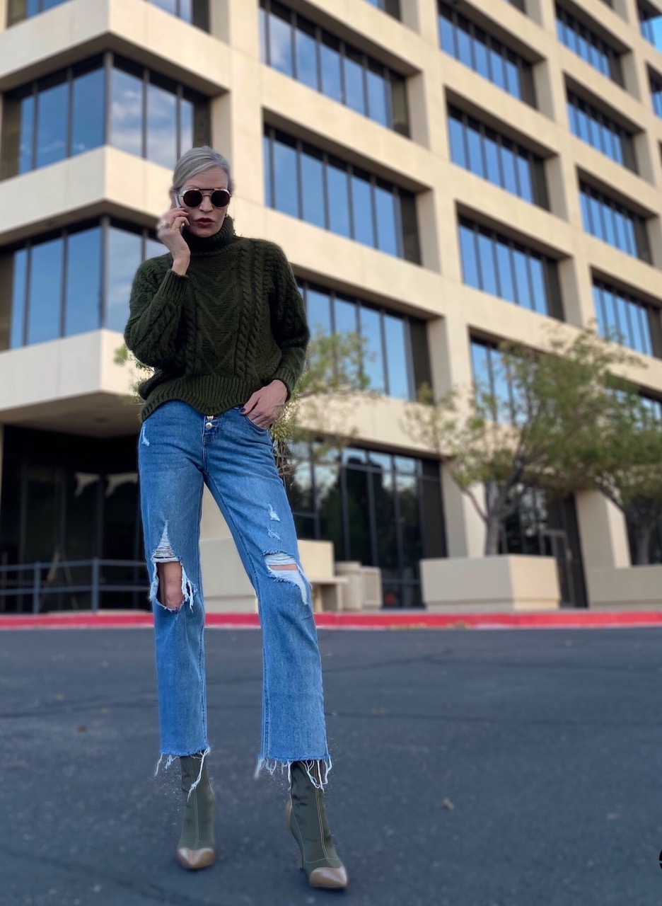 Lifestyle Influencer, Jamie Lewinger of More Than Turquoise wearing SheIn cap toe mid calf boots
