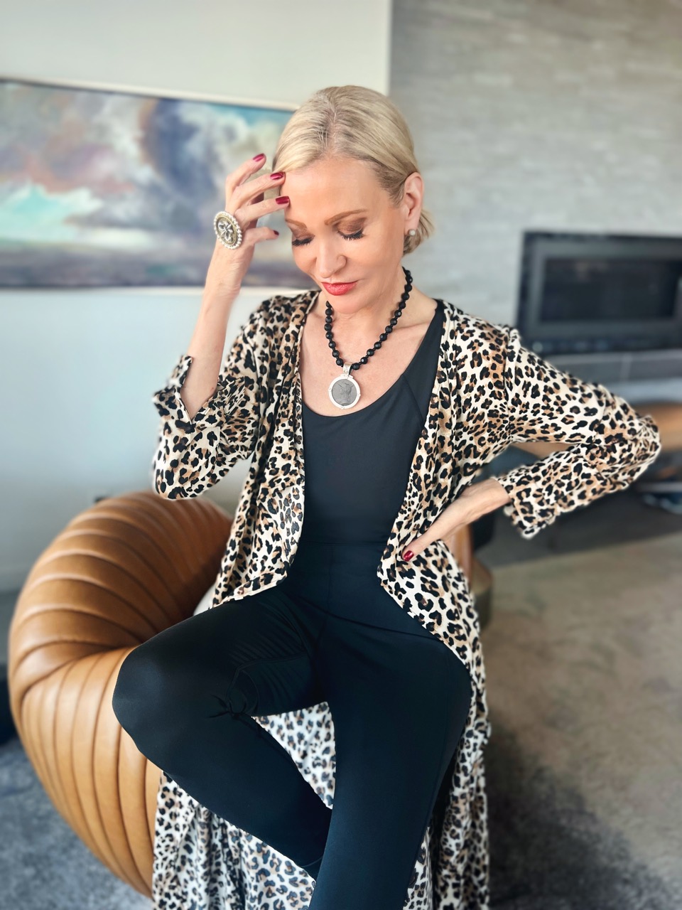 Lifestyle Influencer, Jamie Lewinger of More Than Turquoise wearing the Faceted Black Onyx w/Ministry necklace  from French Kande 