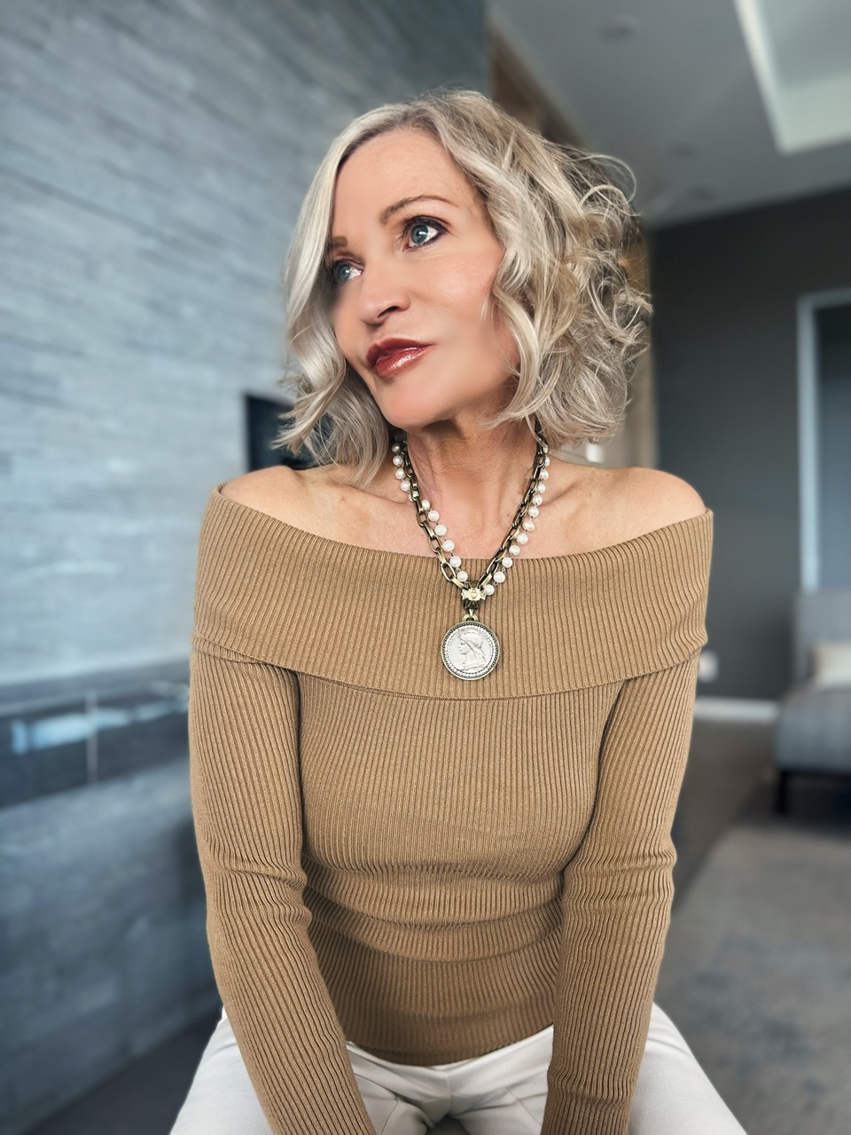Lifestyle Influencer, Jamie Lewinger of More Than Turquoise,  wearing French Kande necklace and ring 