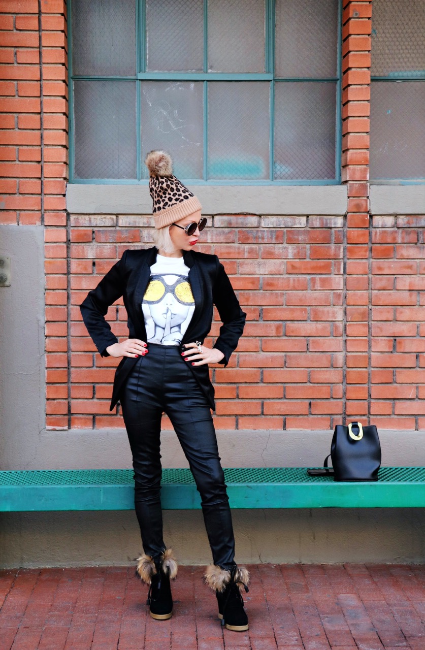 lifestyle Influencer, Jamie Lewinger of More Than Turquoise, wearing leopard beanie hat from SheIn