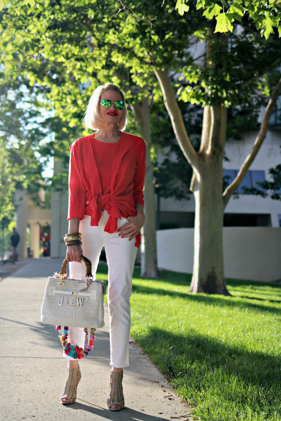 Jamie Lewinger, of More Than Turquoise, wearing chico's no-stain white jeans