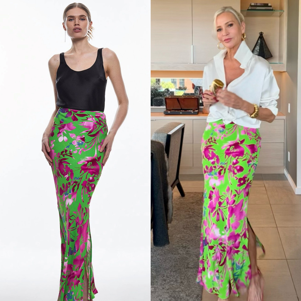 Lifestyle Influencer, Jamie Lewinger of More Than Turquoise wearing floral bias cut maxi skirt from Karen Millen  