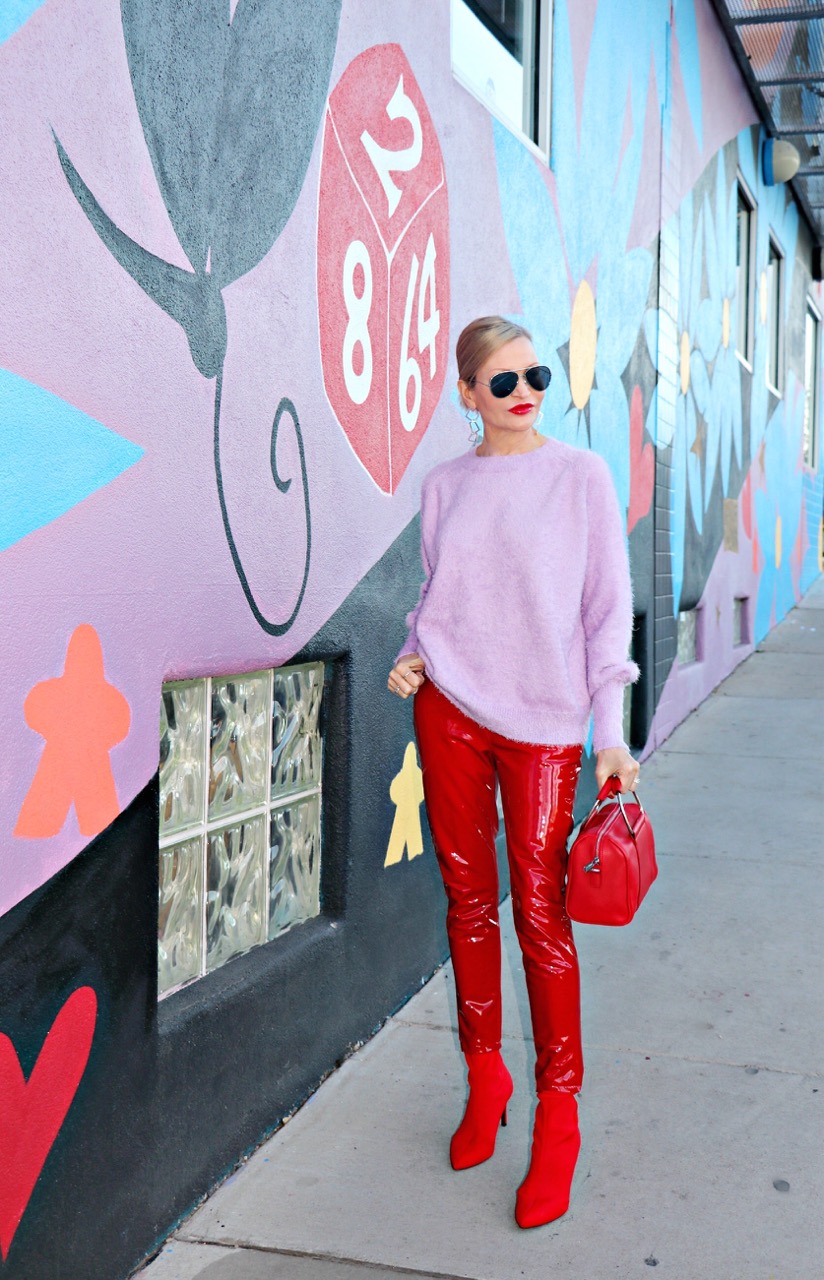 style Influencer, Jamie Lewinger of More Than Turquoise , carrying Hey World red bag from Urban Originals