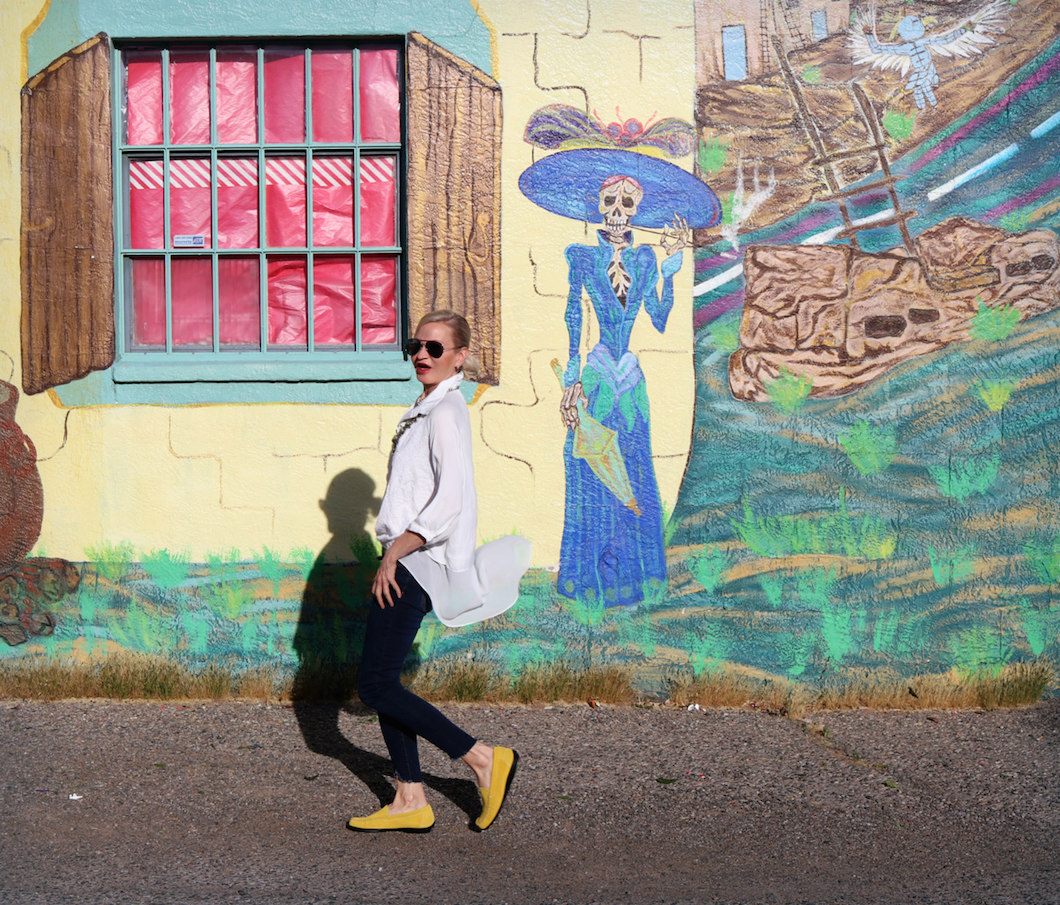 Lifestyle Blogger, Jamie Lewinger of More Than Turquoise, wearing Kut From The Kloth denim and yellow loafer