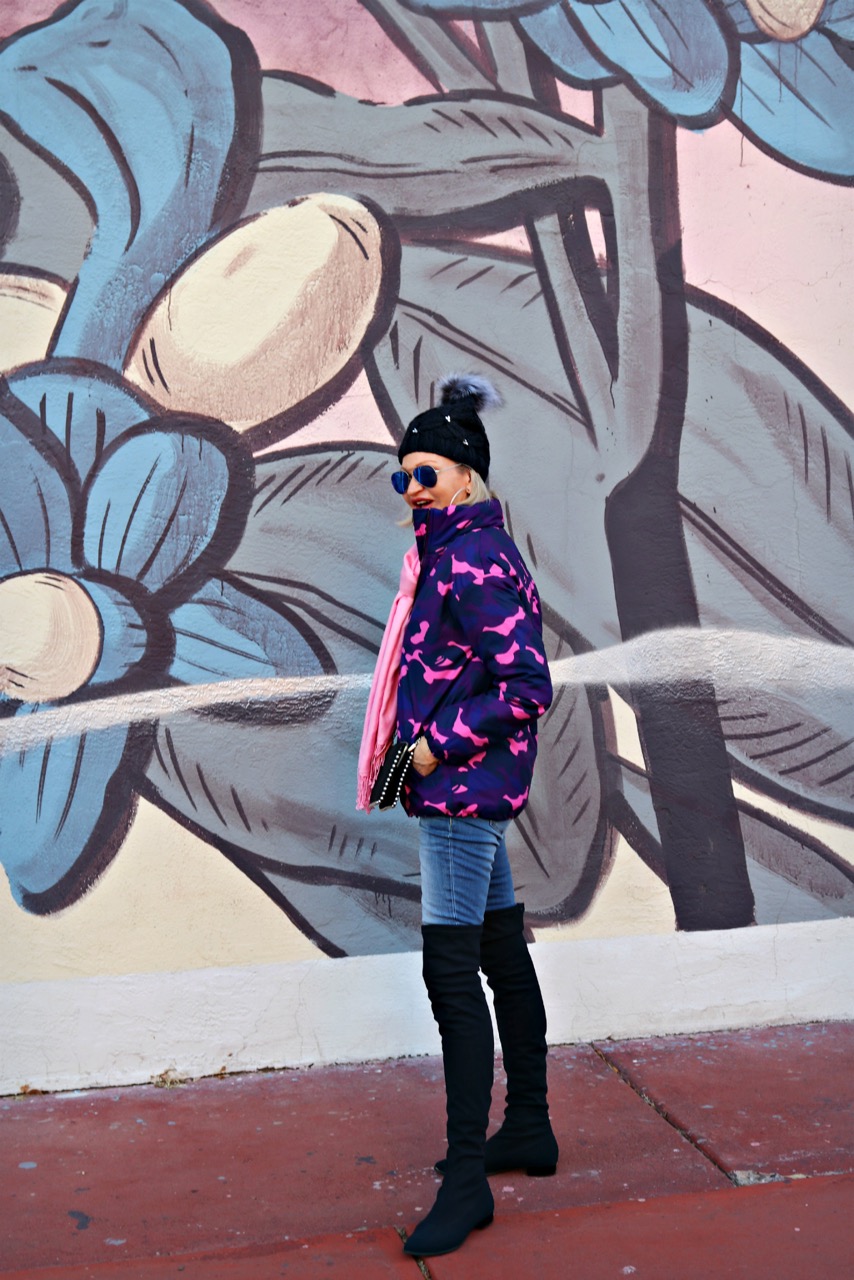 style Influencer, Jamie Lewinger of More Than Turquoise , wearing SheIn pink camo print coat