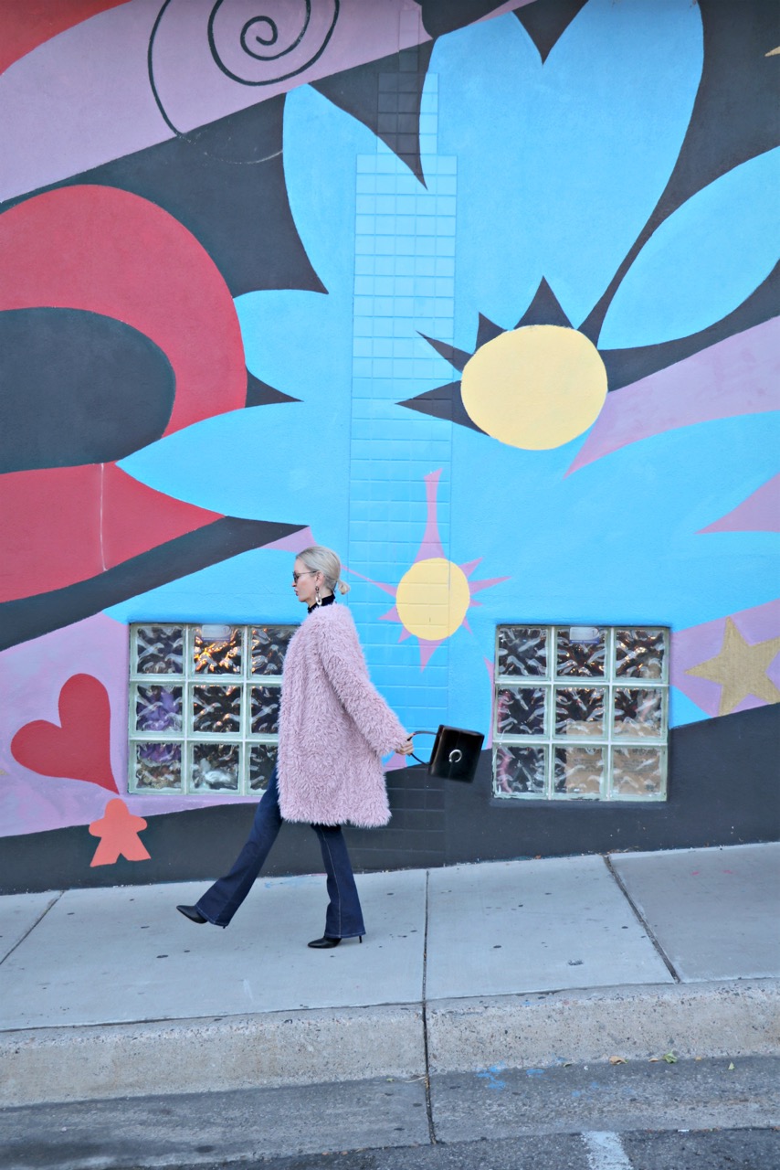 Lifestyle Blogger, Jamie Lewinger of More Than Turquoise, wearing SheIn solid pink faux fur coat