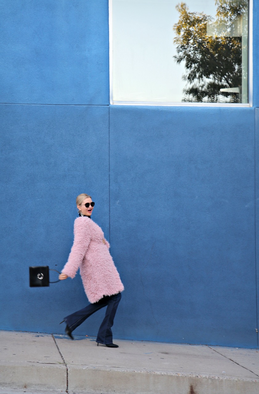 style Influencer, Jamie Lewinger of More Than Turquoise , wearing Pink faux fur coat from SheIn