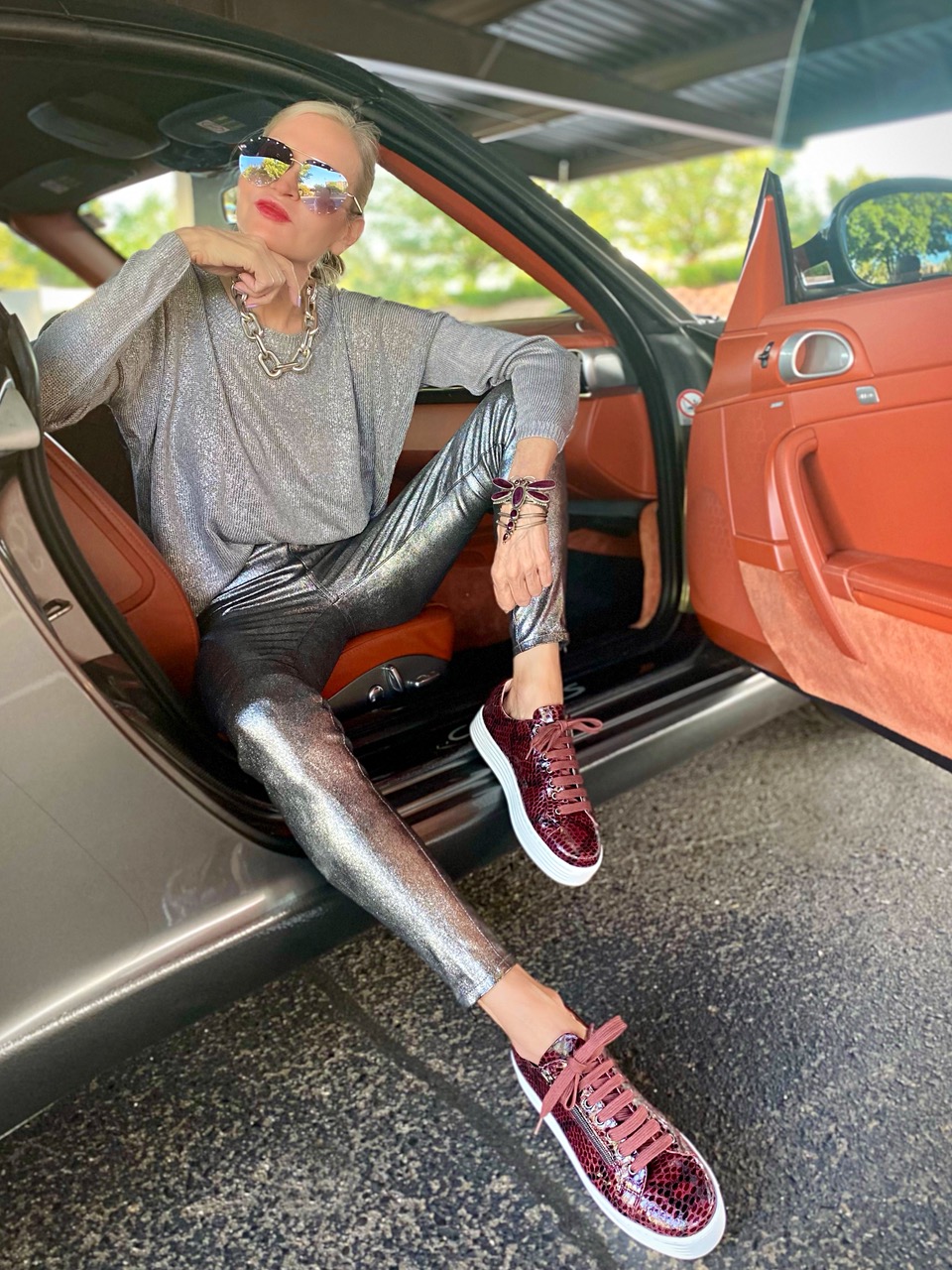 Lifestyle Influencer, Jamie Lewinger of More Than Turquoise, wearing Hero in Boudeux snake skin leather from Sole Bliss 