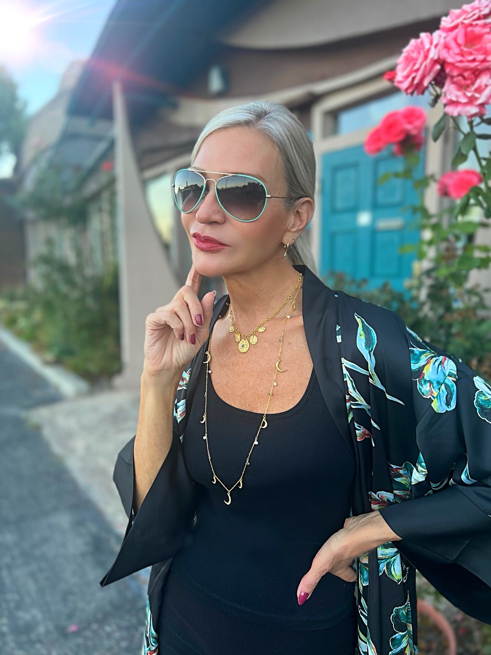 Lifestyle Influencer, Jamie Lewinger of More Than Turquoise wearing Sequin necklaces 