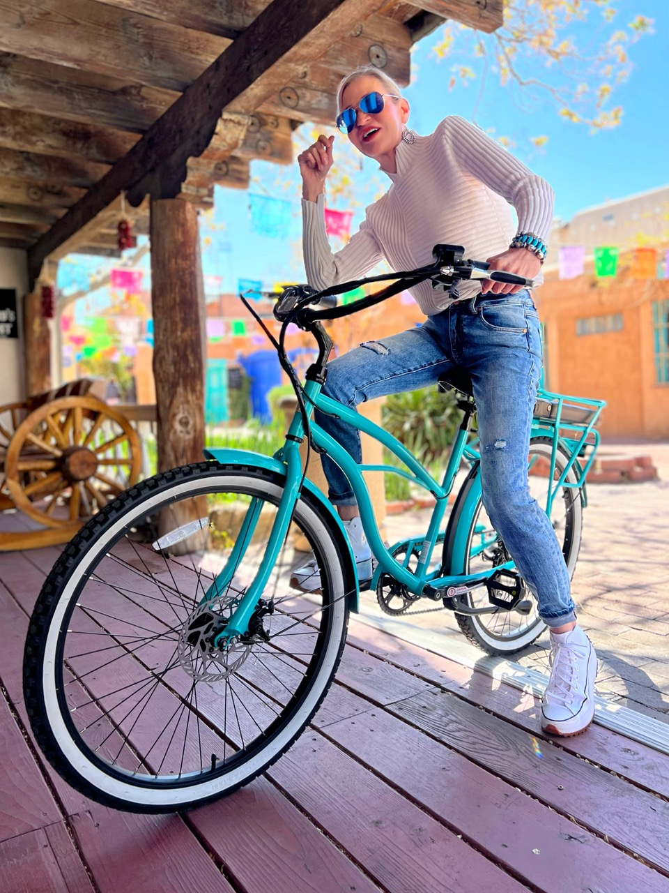 Lifestyle Influencer, Jamie Lewinger of More Than Turquoise riding Around The Block 250W eBike from SixThreeZero