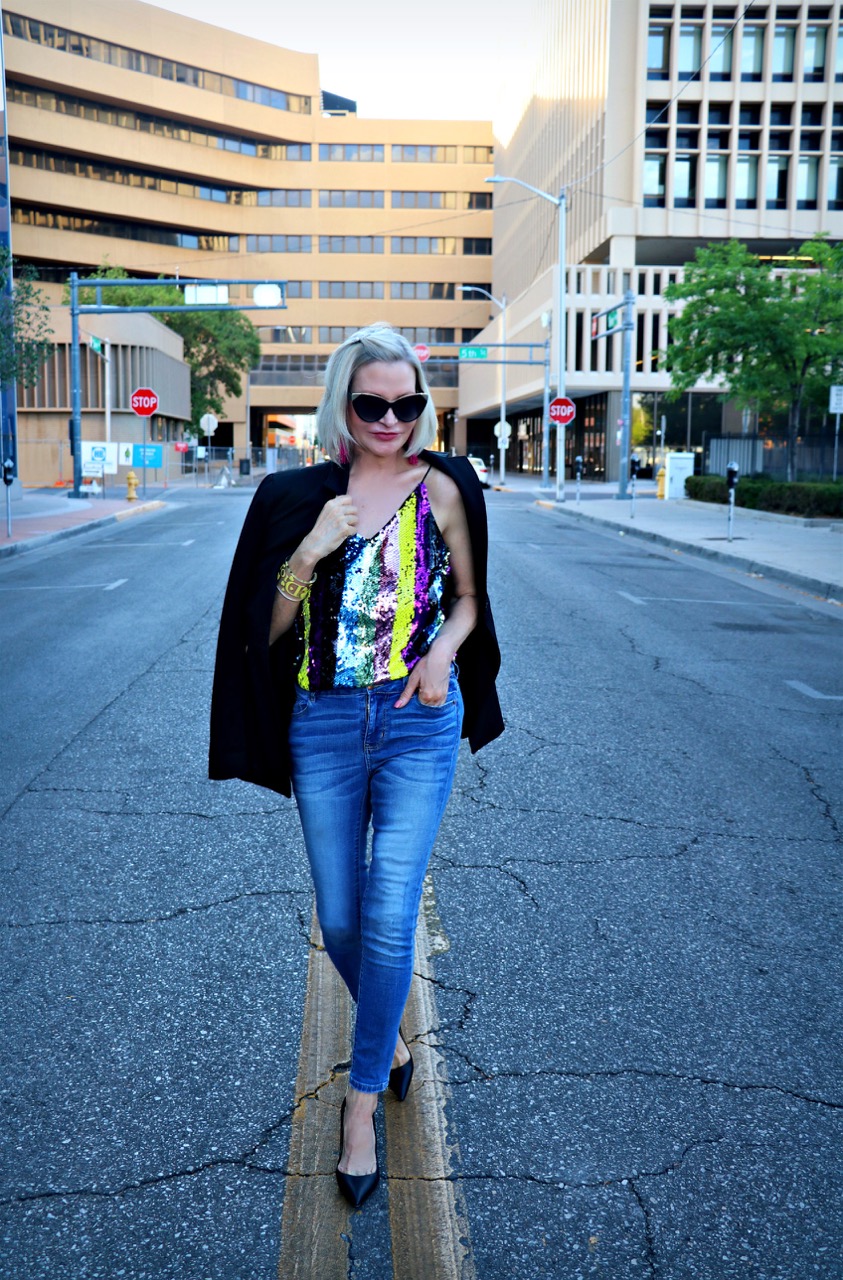 Lifestyle Blogger, Jamie Lewinger of More Than Turquoise, strolling the streets of downtown Albuquerque, New Mexico