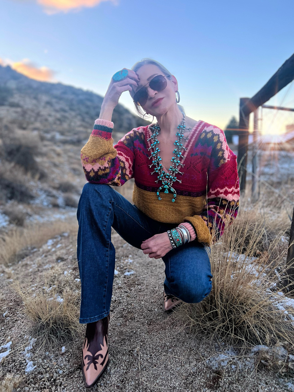 Lifestyle Influencer, Jamie Lewinger of More Than Turquoise wearing the Senga sweater from Sundance Catalogue